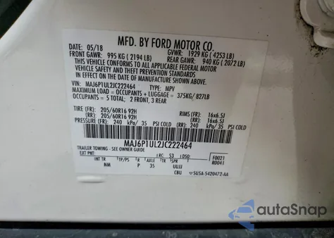 2018 Ford Ecosport Se from USA, damaged, VIN MAJ6P1UL2JC222464